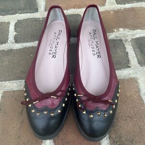 Paul Mayer Two-Tone Wingtip Black Burgundy Leather Studded Ballet Flats 9